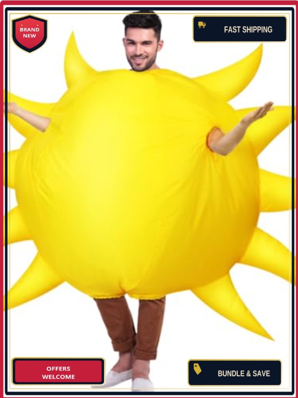 Adult Inflatable Sun Costume Polyester Halloween Cosplay Suit with Fan Blower